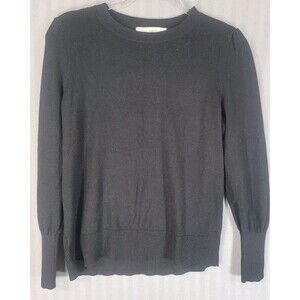 Loft Womens Sweater Large Black Long Balloon Sleeve crew Neck Career Office